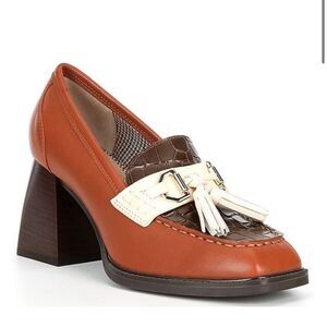 New Antonio Melani brown block heel loafer horsebit tassel 9 Bailee